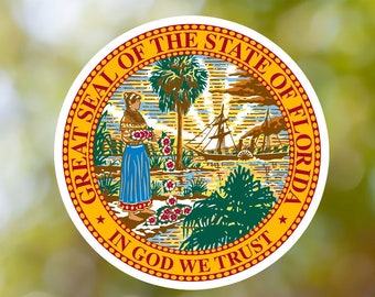 Florida Sticker State Seal made with Vinyl, Decal for Book, Laptop, Car, Water Bottle, Helmet, Toolbox, ...