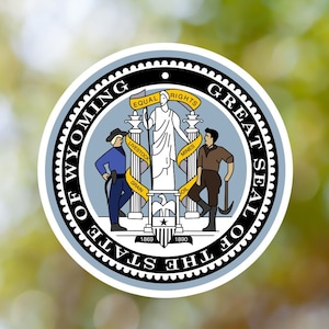 Wyoming Sticker State Seal made with Vinyl, Decal for Book, Laptop, Car, Water Bottle, Helmet, Toolbox, ...