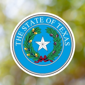Texas Sticker State Seal made with Vinyl, Decal for Book, Laptop, Car, Water Bottle, Helmet, Toolbox, ...