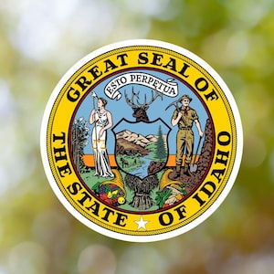 Idaho Sticker State Seal made with Vinyl, Decal for Book, Laptop, Car, Water Bottle, Helmet, Toolbox, ...