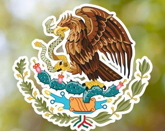 Mexico Coat of Arms Sticker, Vinyl Decal, for Laptop Car, Book, Water Bottle, Helmet, Travel Bag, ...