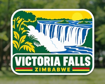 Victoria Falls Sticker, Zambezi River Zimbabwe Travel Decal, Waterproof Vinyl Laptop and Water Bottle Sticker, Souvenir Gift for Travelers