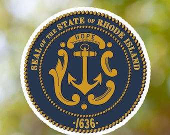 Rhode Island-sticker staat zegel gemaakt met vinyl, sticker voor boek, laptop, auto, bidon, helm, gereedschapskist, ...