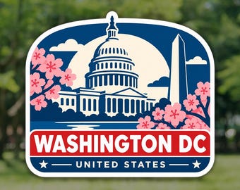 Washington DC Sticker, US Capitol USA Travel Decal, Waterproof Vinyl Laptop and Water Bottle Sticker, Souvenir Gift for Travelers