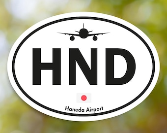 HND Haneda Sticker Oval Vintage, Japan Airport Luggage Sticker Waterproof for Suitcase, Car, Book, Water Bottle, Helmet, Toolbox
