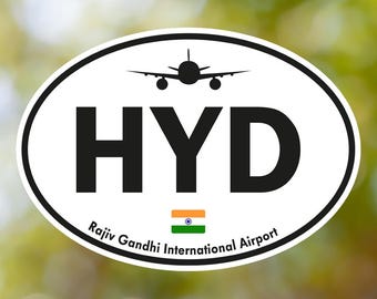 Adesivo HYD Rajiv Gandhi Oval Vintage, Adesivo de Bagagem de Aeroporto da Índia à Prova D'água para Mala, Carro, Livro, Garrafa de Água, Capacete, Caixa de Ferramentas