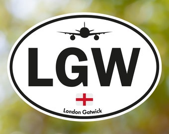London Gatwick Sticker Oval Vintage, England Airport Luggage Sticker Waterproof for Suitcase, Car, Book, Water Bottle, Helmet, Toolbox