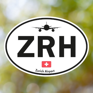 Zurich Sticker Oval Vintage, Switzerland Airport Luggage Sticker Waterproof for Suitcase, Car, Book, Water Bottle, Helmet, Toolbox
