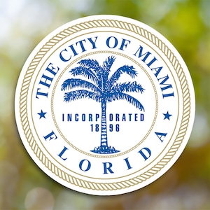 Miami Sticker, City Sticker Vinyl Decal, for Laptop Car, Book, Water Bottle, Helmet, Travel Bag, ...