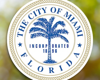 Miami Sticker, City Sticker Vinyl Decal, for Laptop Car, Book, Water Bottle, Helmet, Travel Bag, ...