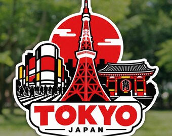 Tokyo Sticker, Tokyo Tower Japan Travel Decal, Waterproof Vinyl Laptop and Water Bottle Sticker, Souvenir Gift for Travelers