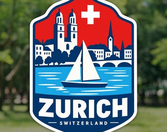 Zurich Sticker, Grossmunster Switzerland Travel Decal, Waterproof Vinyl Laptop and Water Bottle Sticker, Souvenir Gift for Travelers
