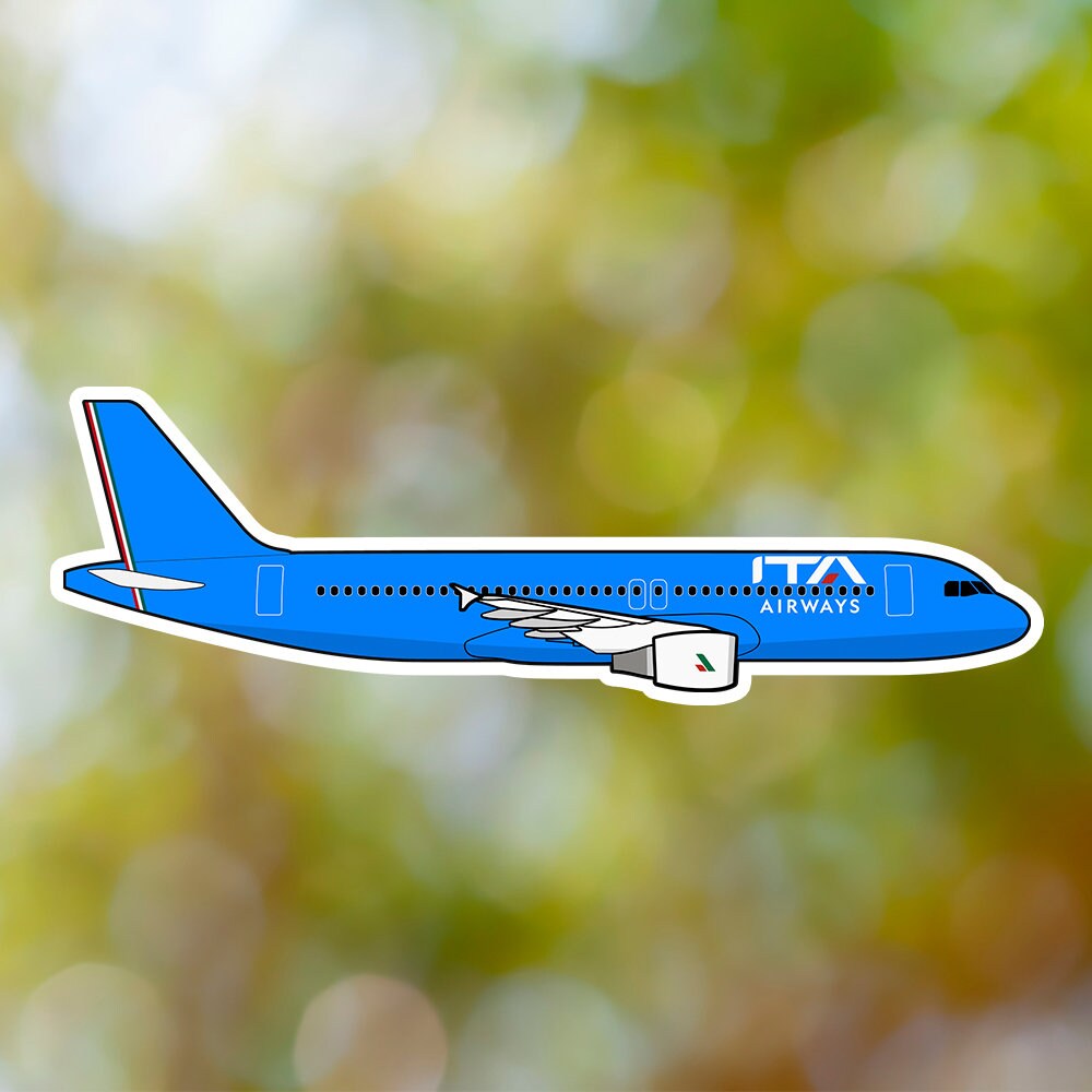 Airbus A320 Sticker, ITA Airways Airplane Sticker Waterproof for Suitcase, Car, Book, Water Bottle, Helmet, Toolbox