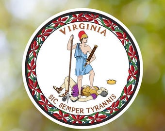 Virginia Sticker State Seal made with Vinyl, Decal for Book, Laptop, Car, Water Bottle, Helmet, Toolbox, ...