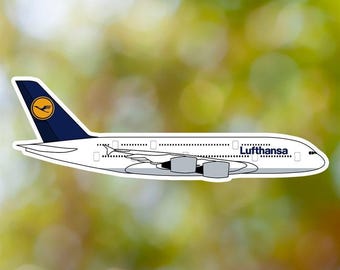 Airbus A380 Sticker, Lufthansa Airplane Sticker Waterproof for Suitcase, Car, Book, Water Bottle, Helmet, Toolbox
