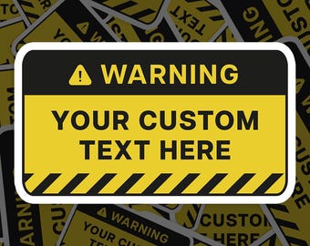 Aangepaste gele waarschuwingssticker waterdicht, vinyl decal, voor laptop auto, boek, bidon, helm, reistas, ...