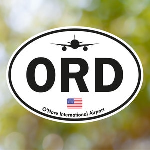 Adesivo O'Hare Chicago ovale vintage, adesivo per bagaglio dell'aeroporto USA impermeabile per valigia, auto, libro, bottiglia d'acqua, casco, cassetta degli attrezzi