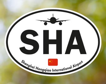 Adesivo oval vintage para bagagem de aeroporto da China, à prova d'água, para mala, carro, livro, SHA Shanghai Hongqiao International Airport