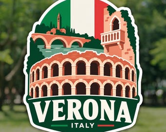 Verona Sticker, Arena and Juliet Balcony Italy Travel Decal, Waterproof Vinyl Laptop and Water Bottle Sticker, Souvenir Gift for Travelers
