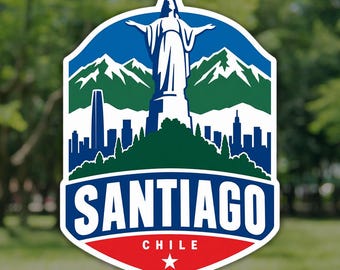 Santiago Sticker, San Cristobal Hill Chile Travel Decal, Waterproof Vinyl Laptop and Water Bottle Sticker, Souvenir Gift for Travelers