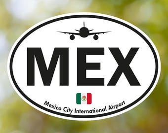 Adesivo oval vintage do Aeroporto Internacional da Cidade do México (MEX), ideal para malas, carros, livros e garrafas de água. Perfeito para bagagem, carros, livros e outras ocasiões.