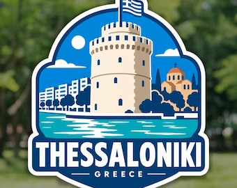 Thessaloniki Sticker, White Tower Greece Travel Decal, Waterproof Vinyl Laptop and Water Bottle Sticker, Souvenir Gift for Travelers