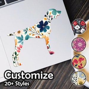 May include: A white silhouette of a dog with a floral pattern. The dog is standing on a white surface. The image includes the text "Customize" and "20+ Styles".