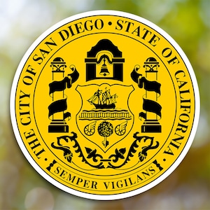 Adesivo in vinile raffigurante la città di San Diego, per computer portatile, auto, libri, borracce, caschi, borse da viaggio, ...