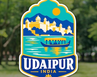 Udaipur Sticker, City Palace India Travel Decal, Waterproof Vinyl Laptop and Water Bottle Sticker, Souvenir Gift for Travelers