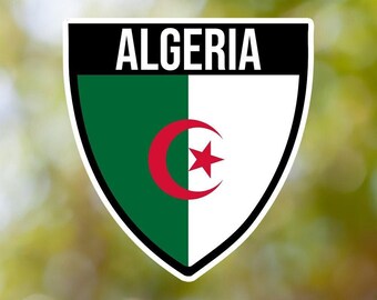 Adesivo Bandiera Algeria Con Scudo - Adesivo Sagomato In PVC Resistente Per Auto, Moto, Casco, Muro E Laptop - Formato 35 Cm