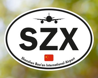 Adesivo oval vintage para bagagem do aeroporto SHA Shenzhen Bao'an, à prova d'água, para mala, carro, livro