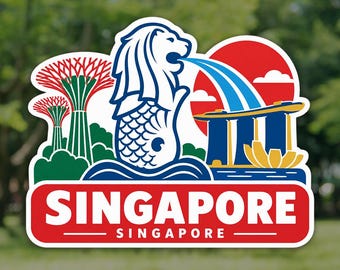 Singapore Sticker, Merlion and Marina Bay Sands Travel Decal, Waterproof Vinyl Laptop and Water Bottle Sticker, Souvenir Gift for Travelers