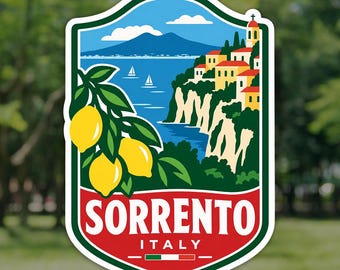 Sorrento Sticker, Lemon Amalfi Coast Italy Travel Decal, Waterproof Vinyl Laptop and Water Bottle Sticker, Souvenir Gift for Travelers