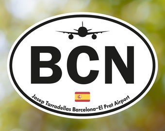 Barcelona Sticker Oval Vintage, Spain Airport Luggage Sticker Waterproof for Suitcase, Car, Book, Water Bottle, Helmet, Toolbox