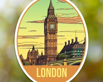 Pegatina de Londres, pegatina de vinilo de la ciudad, para ordenador portátil, coche, libro, botella de agua, casco, bolsa de viaje,...