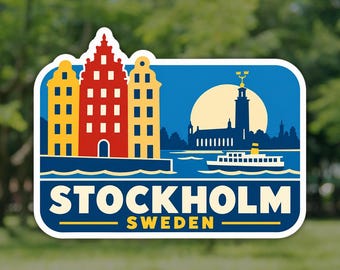 Stockholm Sticker, Gamla Stan Sweden Travel Decal, Waterproof Vinyl Laptop and Water Bottle Sticker, Souvenir Gift for Travelers