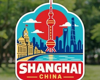 Shanghai Sticker, Oriental Pearl Tower China Travel Decal, Waterproof Vinyl Laptop and Water Bottle Sticker, Souvenir Gift for Travelers