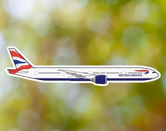 Boeing 777 Sticker, British Airways Airplane Sticker Waterproof for Suitcase, Car, Book, Water Bottle, Helmet, Toolbox