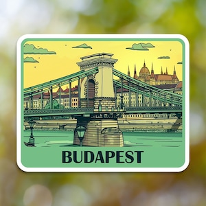 Naklejka Budapeszt, naklejka winylowa z miastem, na laptopa, samochód, książkę, butelkę z wodą, kask, torbę podróżną...