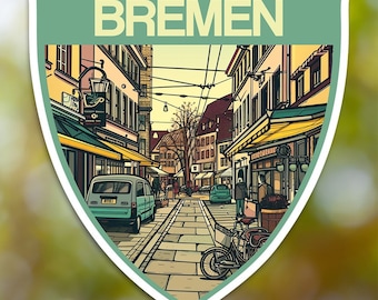 Autocollant Souvenir Brême, Musiciens De La Ville Et Blason, Pour Voiture Ou Caravane, Neuf