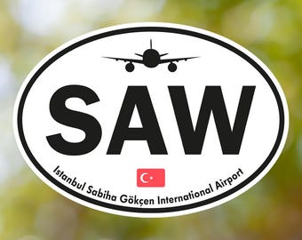 Adesivo SAW Istanbul Sabiha Gökçen Oval Vintage, Adesivo de Bagagem do Aeroporto da Turquia à Prova D'água para Mala, Carro, Livro, Garrafa de Água, Capacete