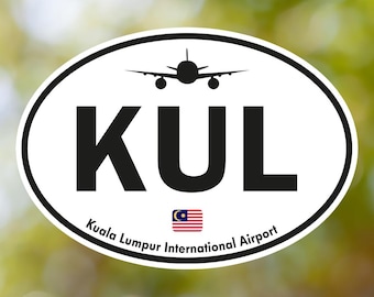 Adesivo oval vintage para bagagem do Aeroporto Internacional KUL Kuala Lumpur, à prova d'água para mala, carro e livro