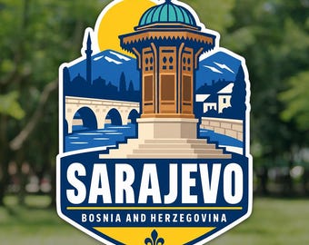 Sarajevo Sticker, Sebilj Bosnia and Herzegovina Travel Decal, Waterproof Vinyl Laptop and Water Bottle Sticker, Souvenir Gift for Travelers