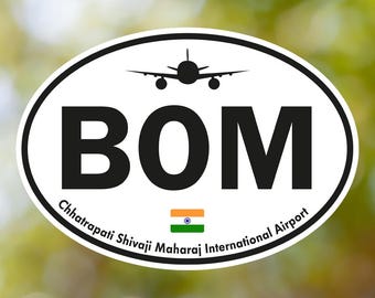 Adesivo BOM Mumbai Oval Vintage, Adesivo de Bagagem de Aeroporto da Índia à Prova D'água para Mala, Carro, Livro, Garrafa de Água, Capacete, Caixa de Ferramentas