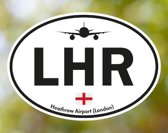 London Heathrow Sticker Oval Vintage, England Airport Luggage Sticker Waterproof for Suitcase, Car, Book, Water Bottle, Helmet, Toolbox