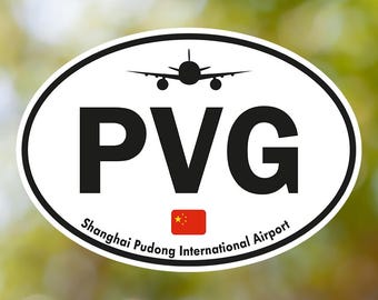Adesivo oval vintage PVG Aeroporto Internacional de Pudong, adesivo à prova d'água para mala, carro e livro, para bagagem de aeroporto da China