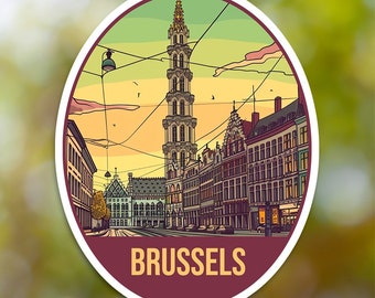 Sticker Bruxelles, Sticker ville en vinyle, pour ordinateur portable, voiture, livre, bouteille d'eau, casque, sac de voyage, ...