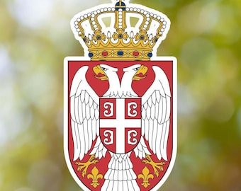 Serbien Wappen Aufkleber, Vinyl Aufkleber, für Laptop Auto, Buch, Wasserflasche, Helm, Reisetasche, ...