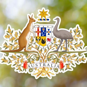 Australia Coat of Arms Sticker, Vinyl Decal, for Laptop Car, Book, Water Bottle, Helmet, Travel Bag, ...