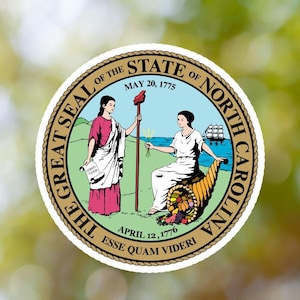 North Carolina Sticker State Seal made with Vinyl, Decal for Book, Laptop, Car, Water Bottle, Helmet, Toolbox, ...